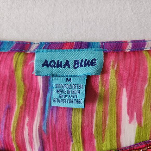 Aqua Blue Dolman Sleeve Top | Ballet Neck Bold Print | Pre-Owned - Picture 5 of 8